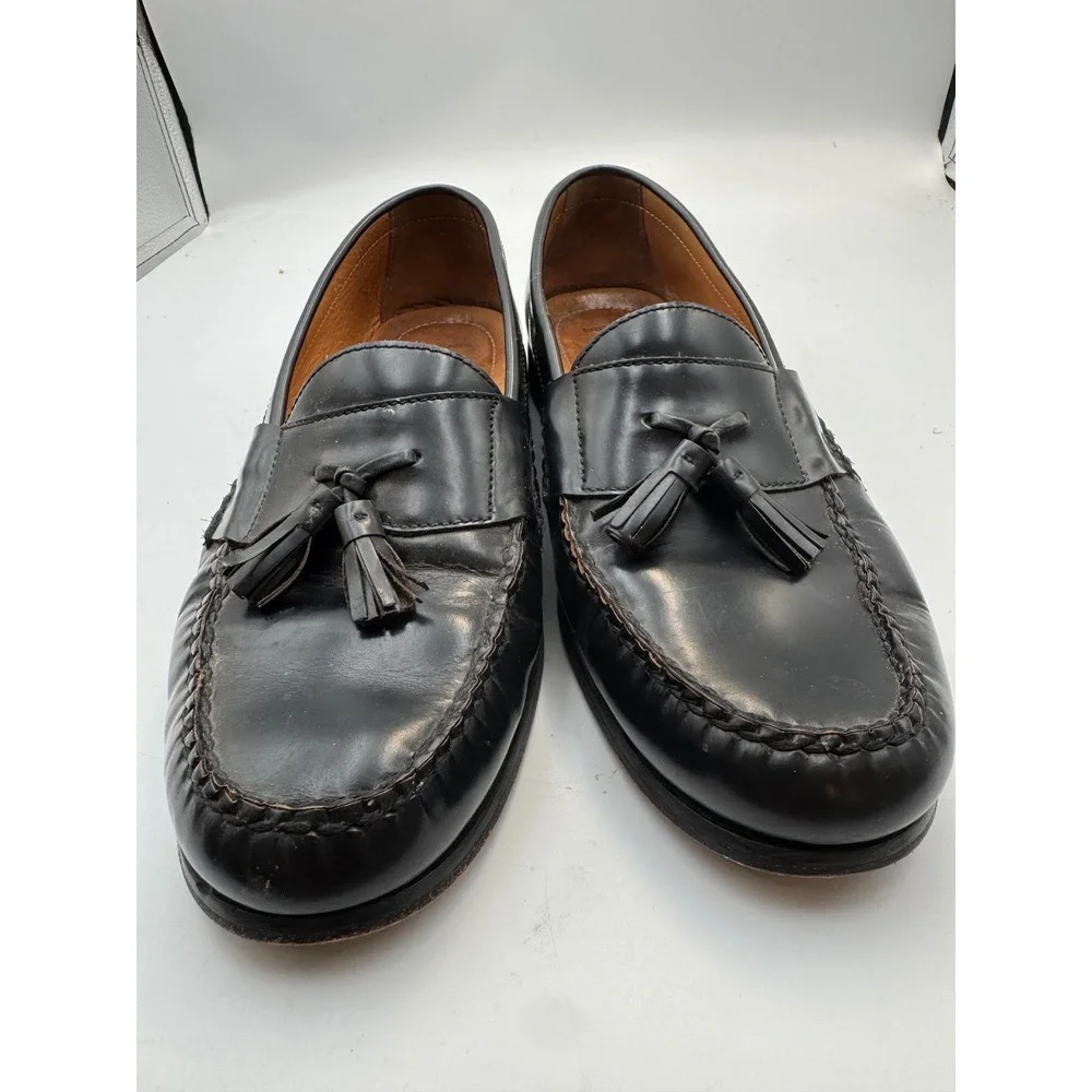Johnston & Murphy Mens Black Leather Tassel Loafers 12 M Brazil 15-1095